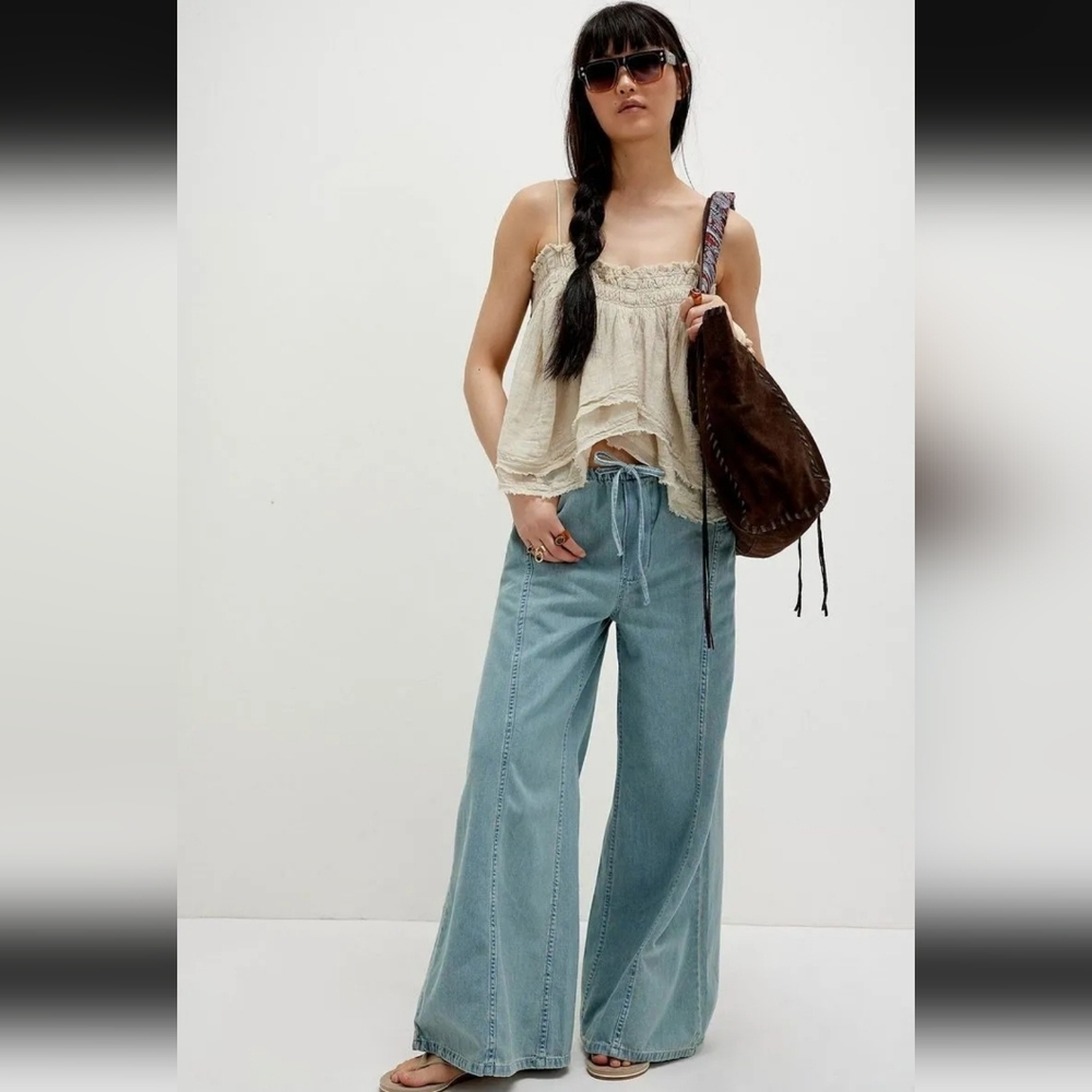 Free People Veritas Pull On Light Blue Wide Leg Jeans